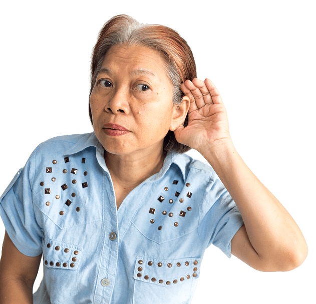 woman with hand on ear listening